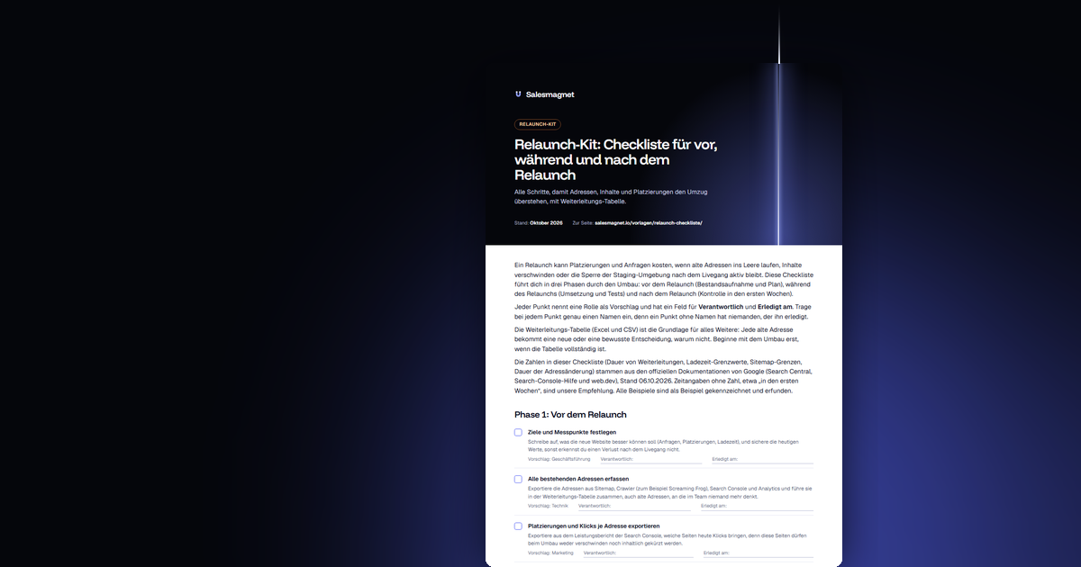 Erste Seite von „Relaunch-Kit: Checkliste und Weiterleitungsplan“